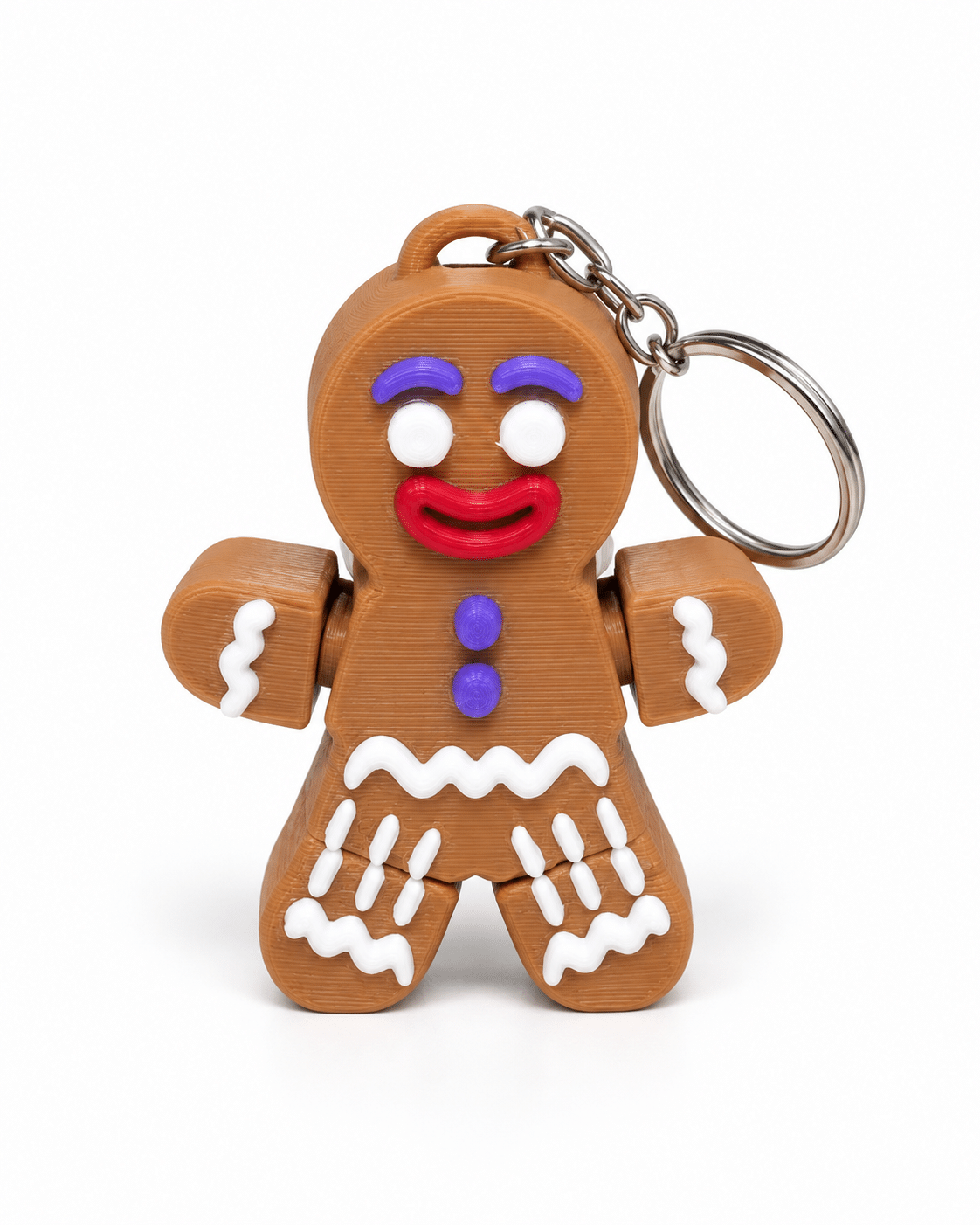 Porte-clé Mr Biscuit - vue principale ‣ Atelier 34 Porte-clé Mr Biscuit bonhomme pain d’épices imprimé en 3D, vue principale.